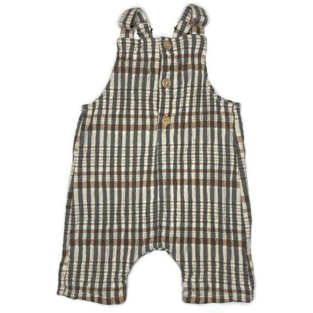 Message In The Bottle Plaid Overalls Romper